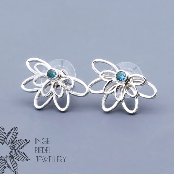 Topaz Double Flower Earrings - Sterling Silver