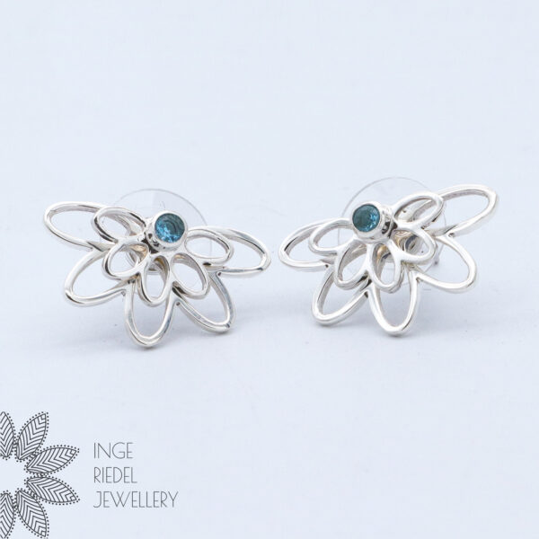 Topaz Double Flower Earrings - Sterling Silver