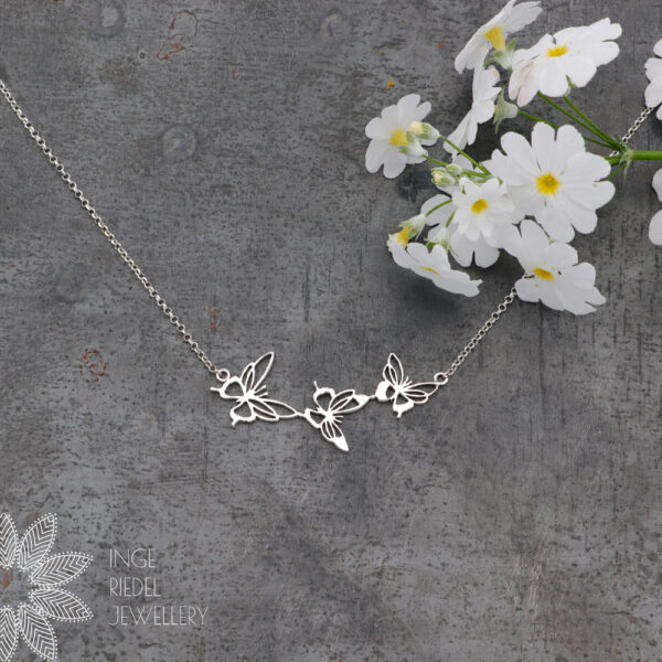 butterfly trio necklace sterling silver