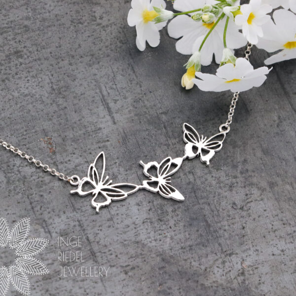 butterfly trio necklace sterling silver