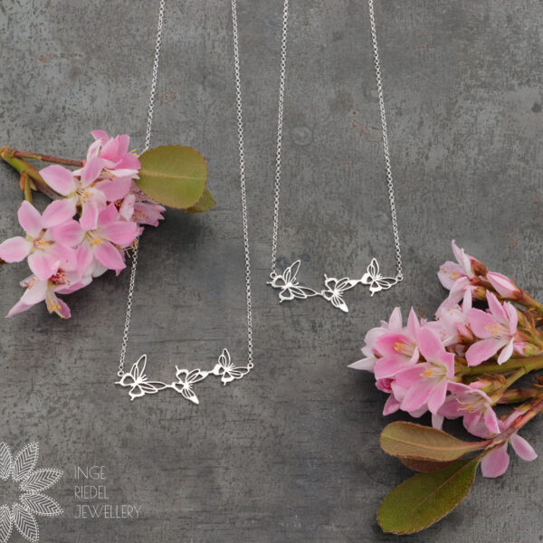 butterfly trio necklace sterling silver