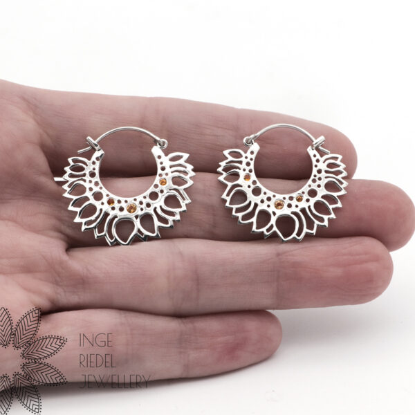 Sterling Silver Sunflower and Citrine Hoop Earrings