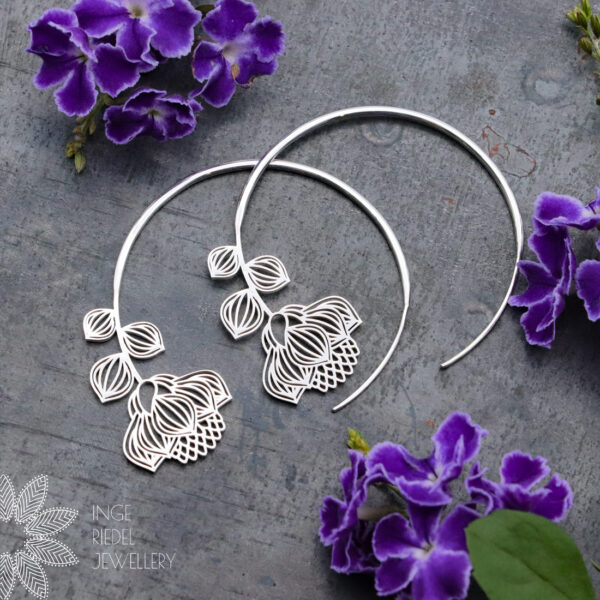 Sterling Silver Protea Flower Hoops