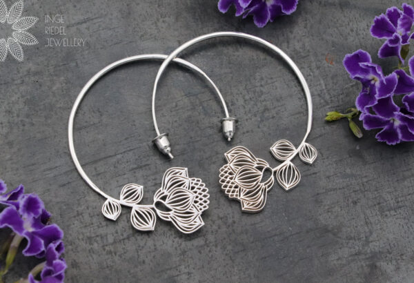 Sterling Silver Protea Flower Hoops