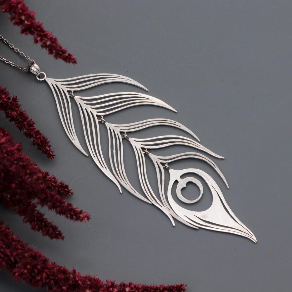 Sterling Silver Flexi-Leaves Pendant Necklaces Sterling Silver Flexi-Peacock Feather Pendant