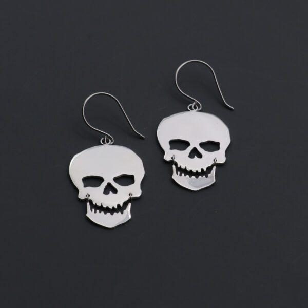 Sterling Silver Large Skull Earrings Dangle / Chandelier