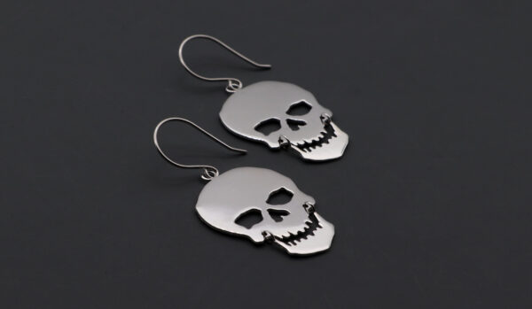 Sterling Silver Large Skull Earrings Dangle / Chandelier