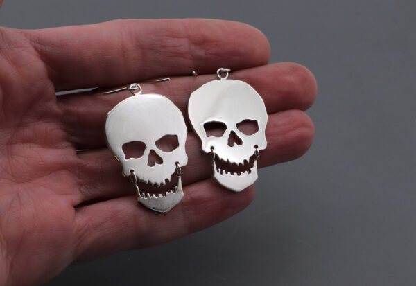 Sterling Silver Large Skull Earrings Dangle / Chandelier