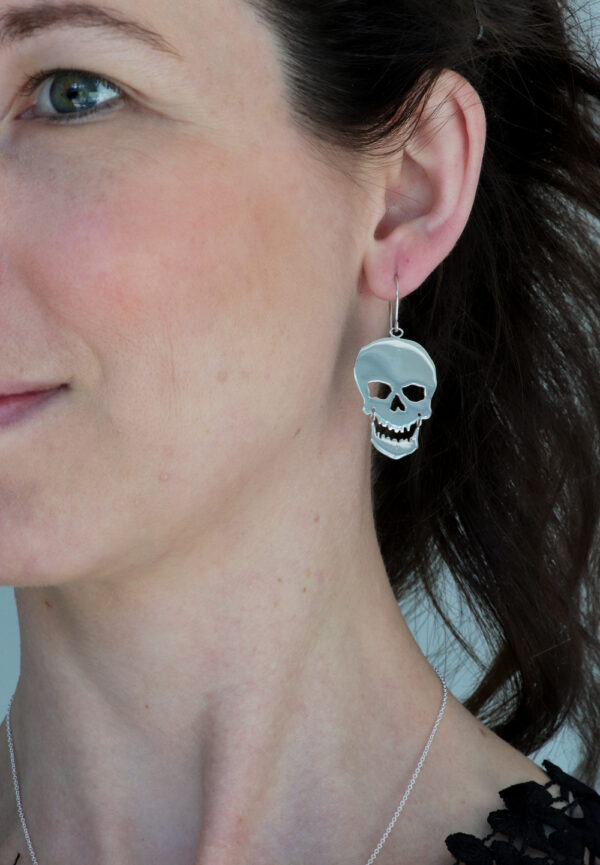 Sterling Silver Large Skull Earrings
