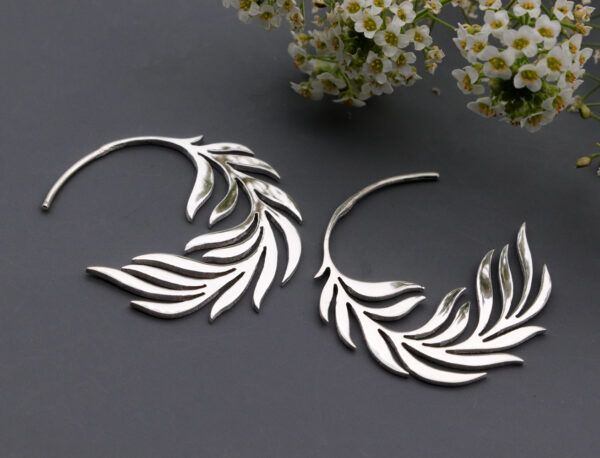 Sterling Silver Fern Leaf Hoop Earrings Earrings Sterling Silver Fern Leaf Hoop Earrings