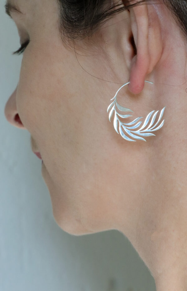 Sterling Silver Fern Leaf Hoop Earrings Earrings Sterling Silver Fern Leaf Hoop Earrings