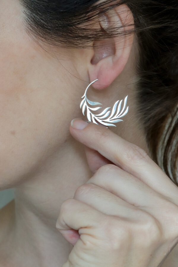 Sterling Silver Fern Leaf Hoop Earrings Earrings Sterling Silver Fern Leaf Hoop Earrings
