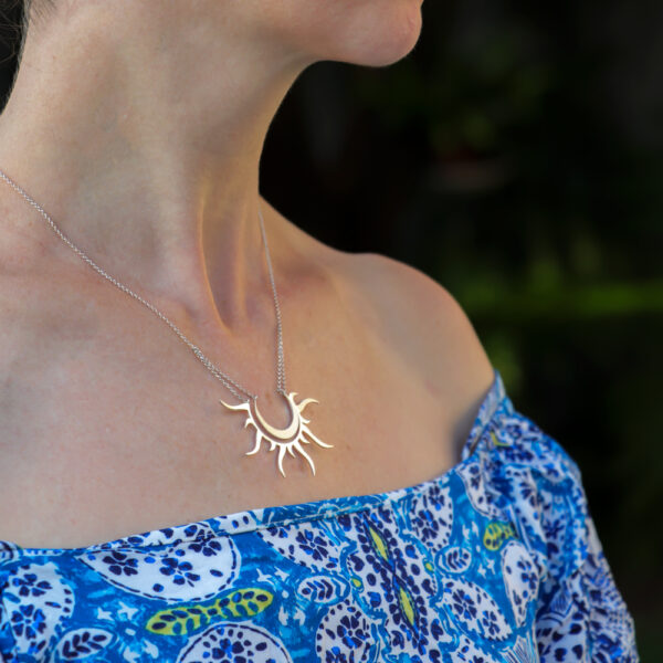 Sterling Silver Crescent Moon and Sun Necklace