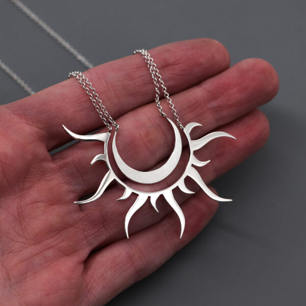 Sterling Silver Crescent Moon and Sun Necklace