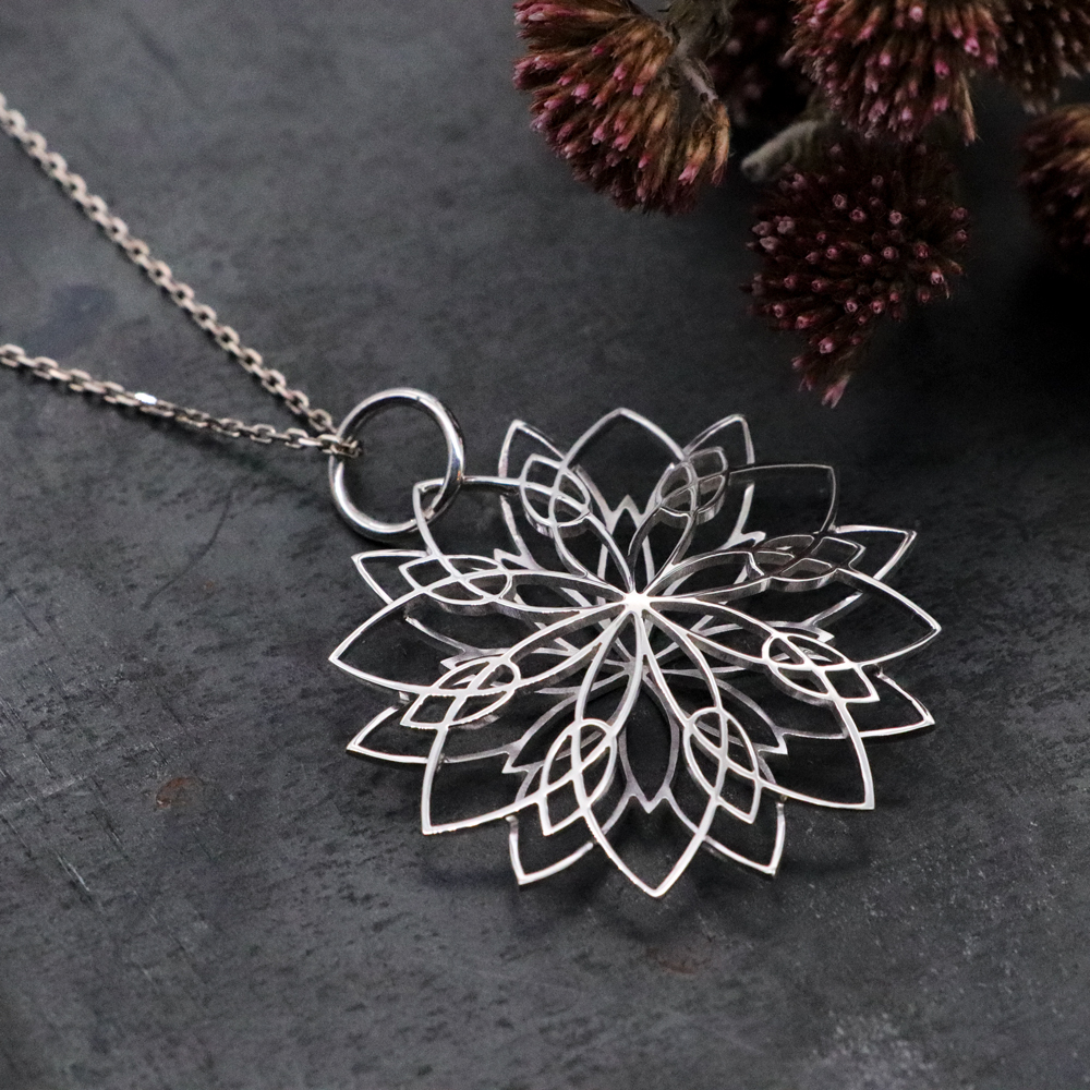 Sterling Silver Layered Mandala Pendant Necklace