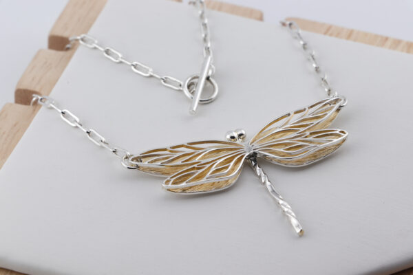 Celestia Dragonfly Necklace – Sterling Silver with Gilded Wings
