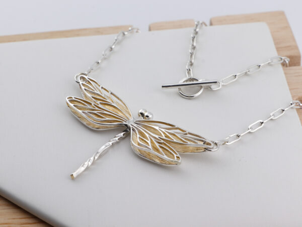 Celestia Dragonfly Necklace – Sterling Silver with Gilded Wings