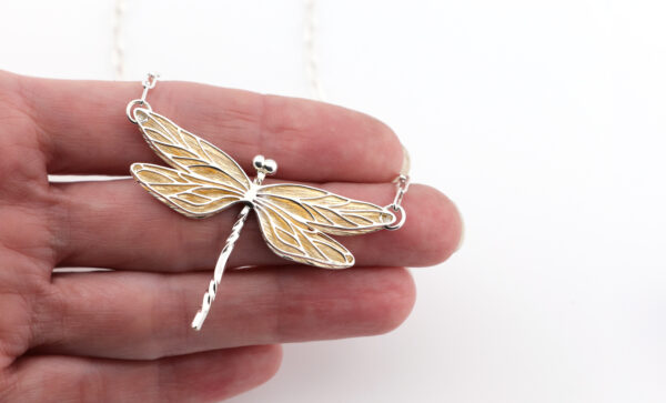 Celestia Dragonfly Necklace – Sterling Silver with Gilded Wings
