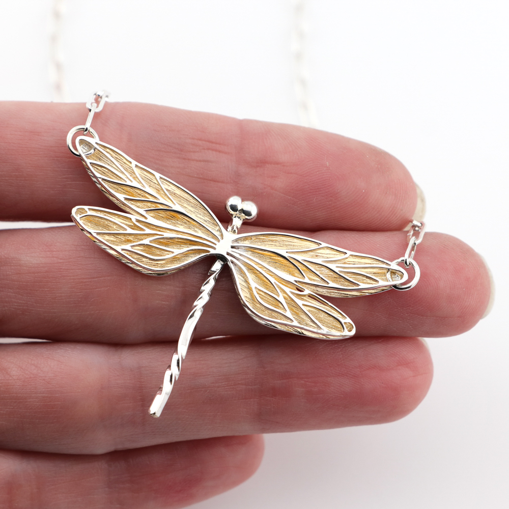 Celestia Dragonfly Necklace – Sterling Silver with Gilded Wings