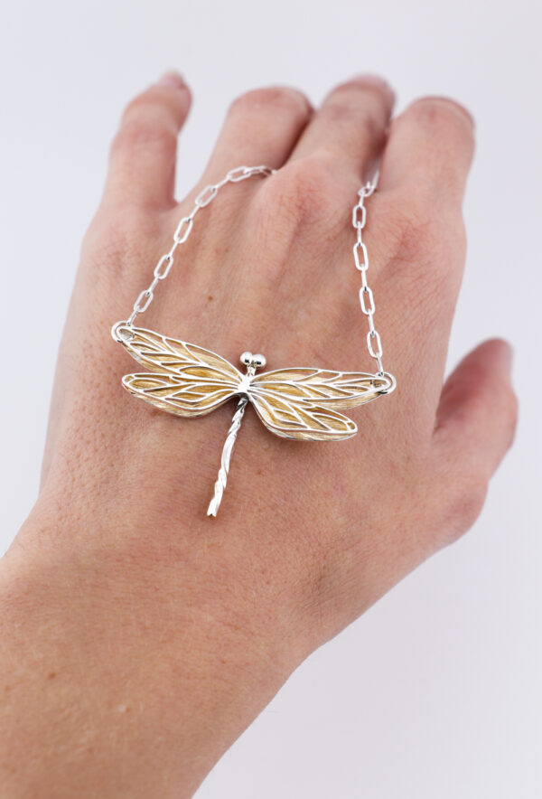 Celestia Dragonfly Necklace – Sterling Silver with Gilded Wings