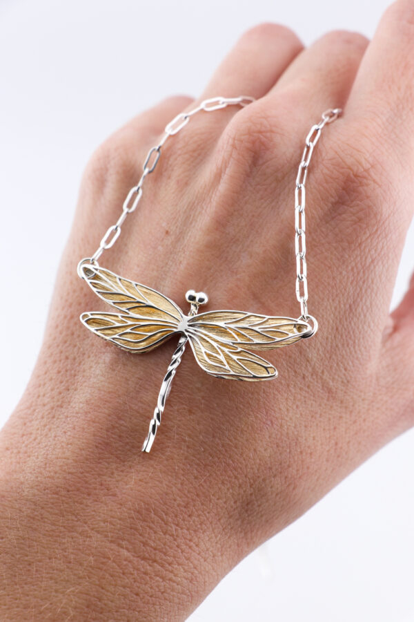 Celestia Dragonfly Necklace – Sterling Silver with Gilded Wings