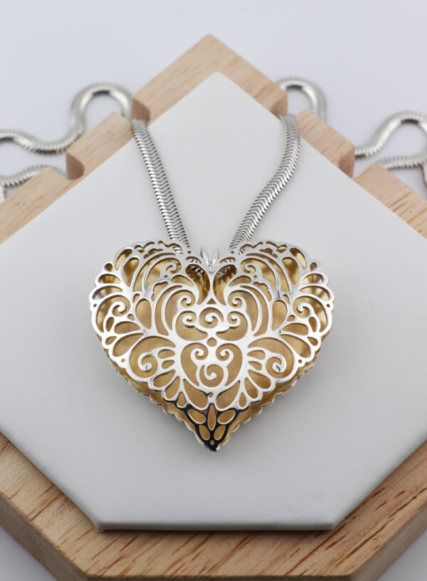 Sterling Silver Large Golden Heart