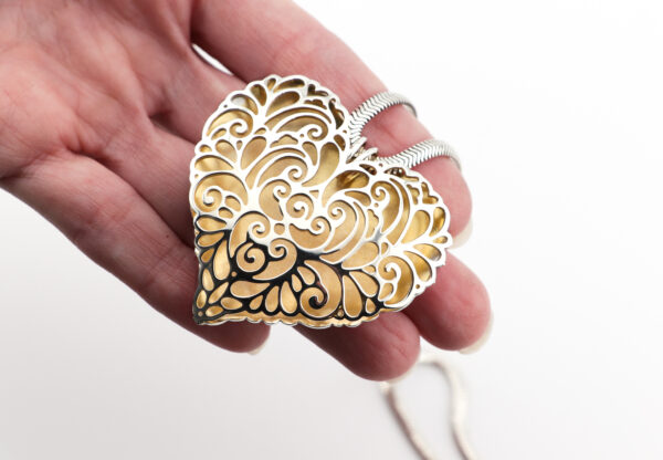 Sterling Silver Large Golden Heart