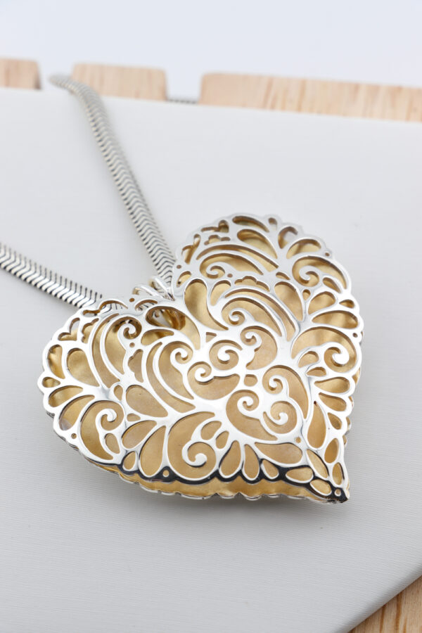 Sterling Silver Large Golden Heart