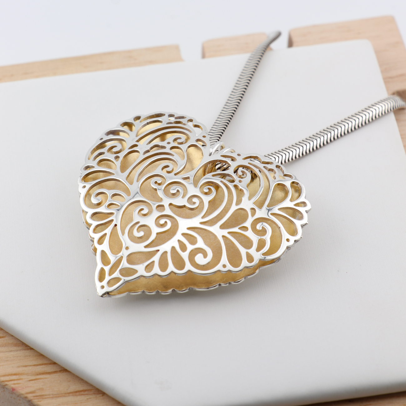 Sterling Silver Large Golden Heart