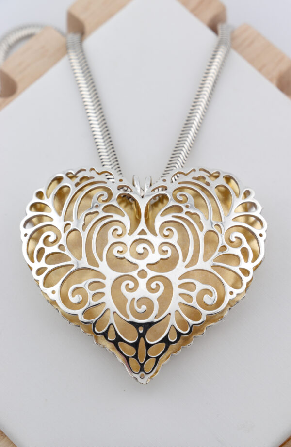 Sterling Silver Large Golden Heart