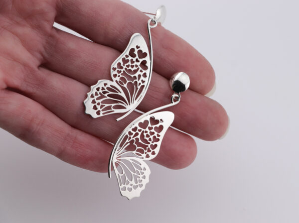 Sterling Silver Butterfly Heart Wing Earrings
