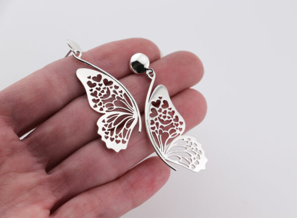 Sterling Silver Butterfly Heart Wing Earrings