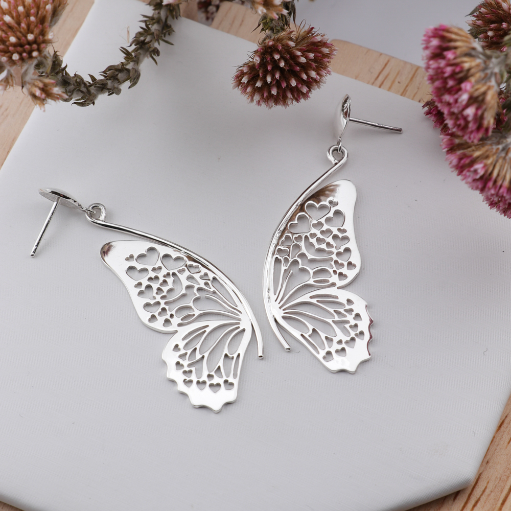 Sterling Silver Skeleton Leaf Pendant Necklaces Sterling Silver Butterfly Heart Wing Earrings