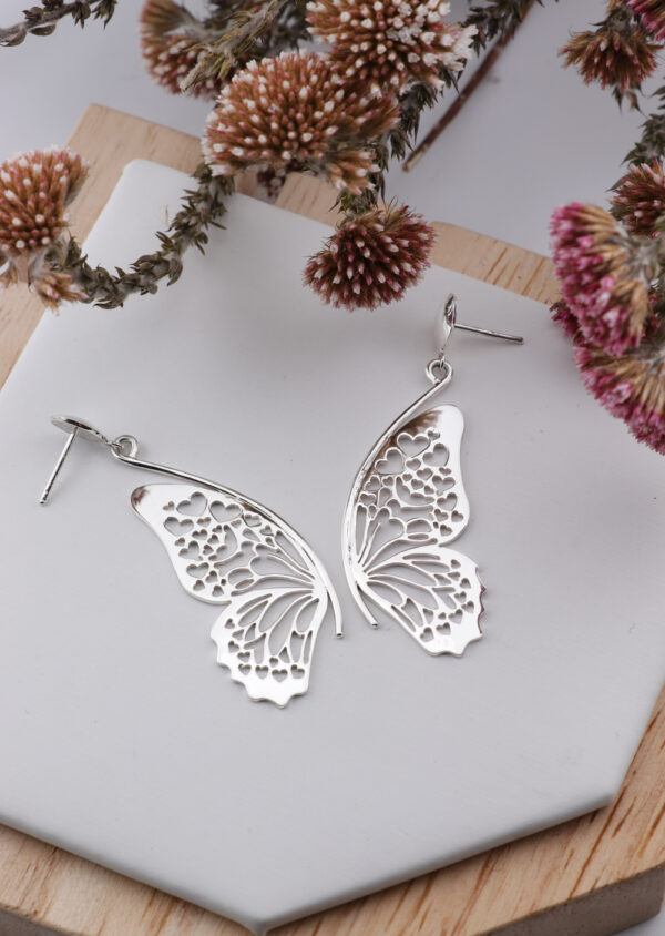 Sterling Silver Butterfly Heart Wing Earrings