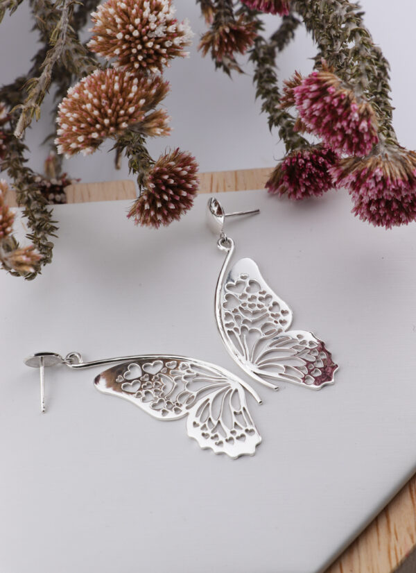 Sterling Silver Butterfly Heart Wing Earrings