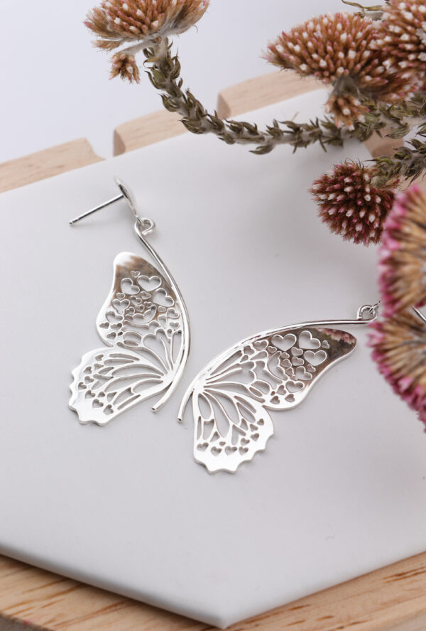 Sterling Silver Butterfly Heart Wing Earrings