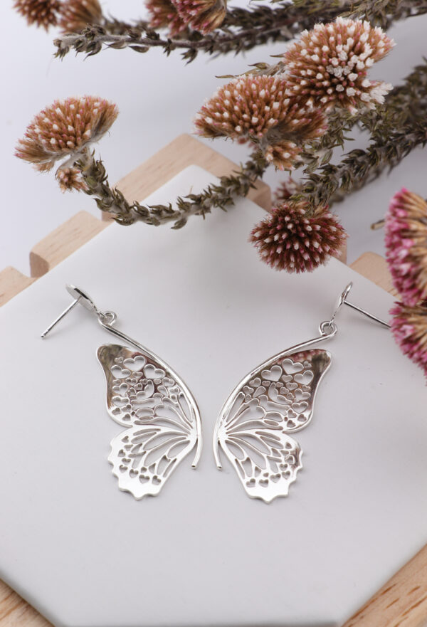 Sterling Silver Butterfly Heart Wing Earrings