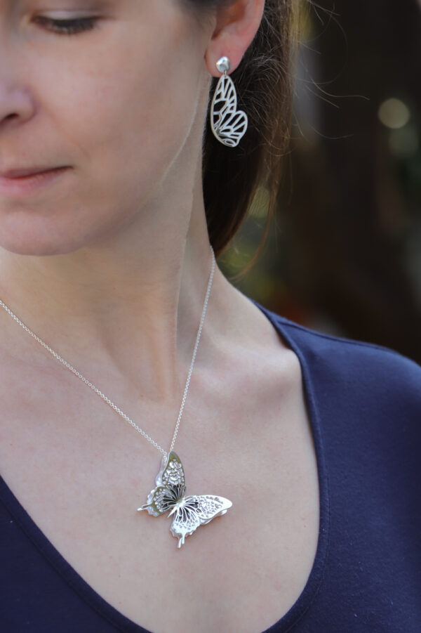 Silver & BlackHeart Butterfly Necklace