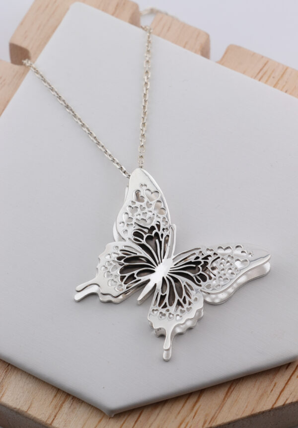 Silver & BlackHeart Butterfly Necklace