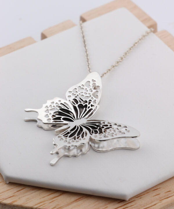 Silver & BlackHeart Butterfly Necklace