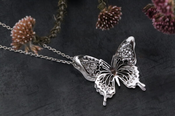 Silver & BlackHeart Butterfly Necklace