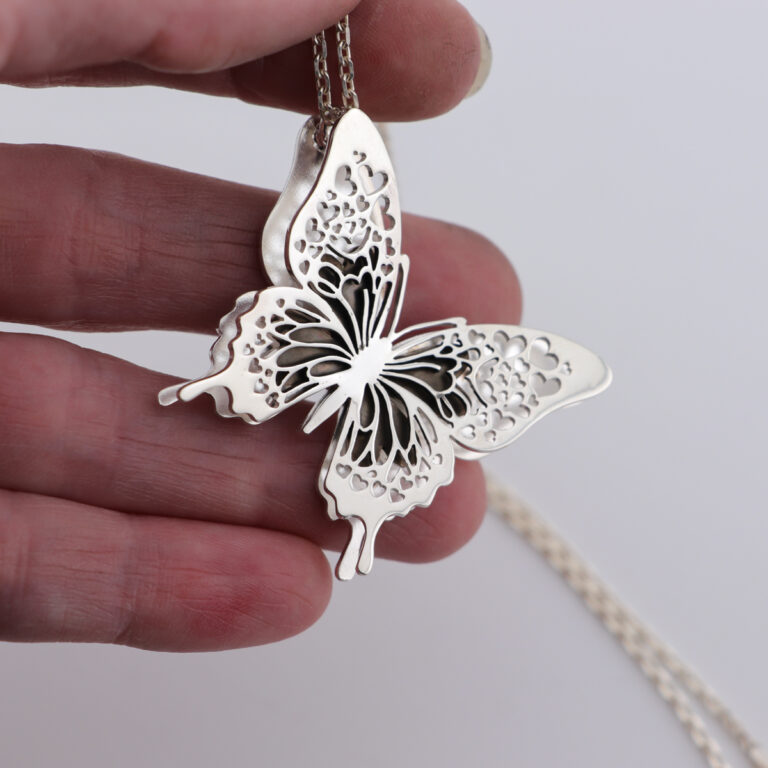 Silver & BlackHeart Butterfly Necklace