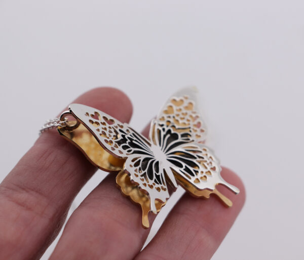 Silver & Gold Heart Butterfly Necklace