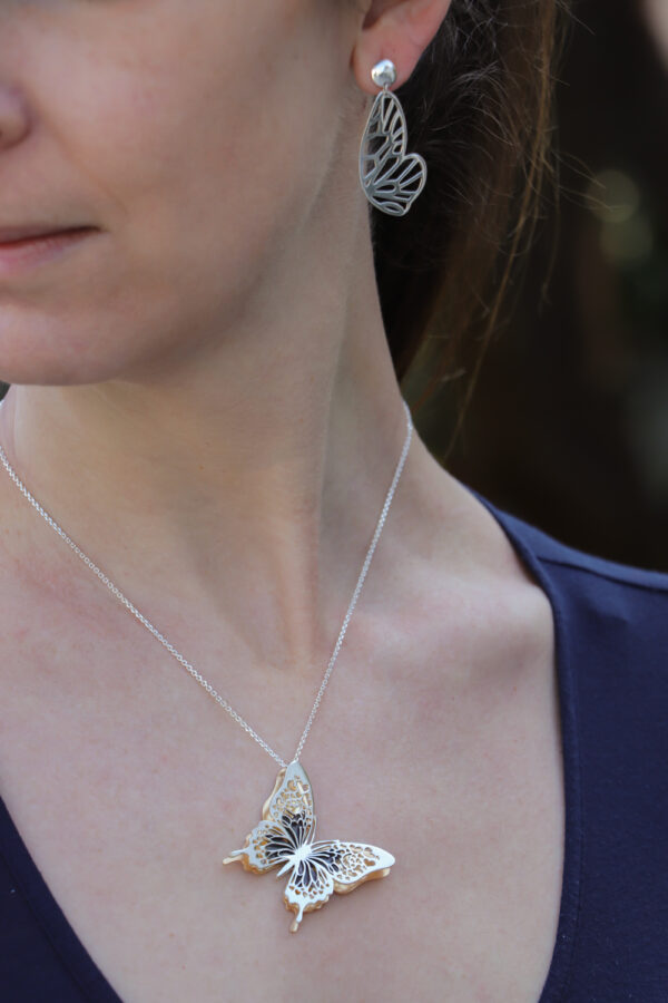 Silver & Gold Heart Butterfly Necklace