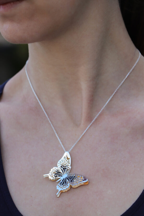 Silver & Gold Heart Butterfly Necklace