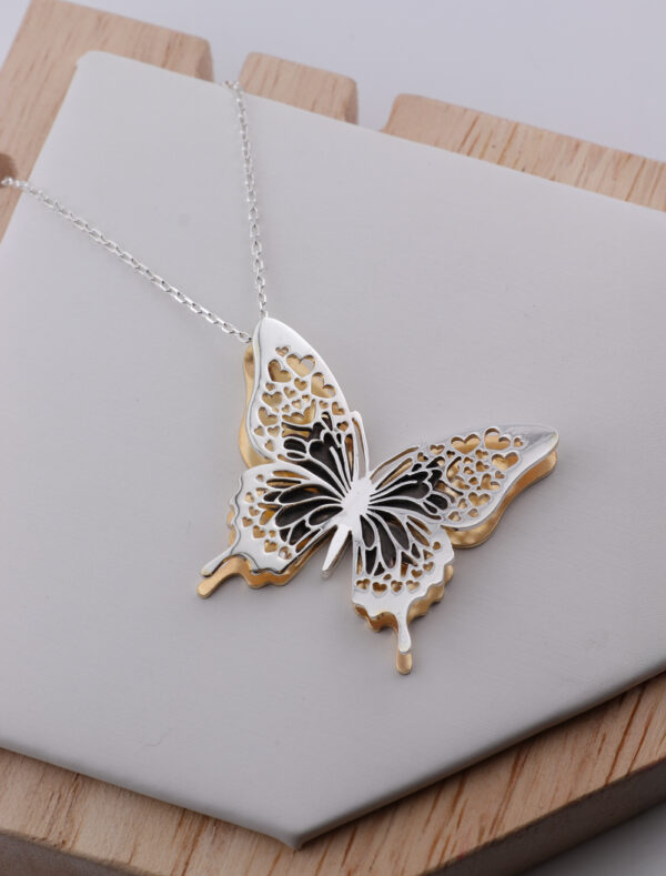Silver & Gold Heart Butterfly Necklace