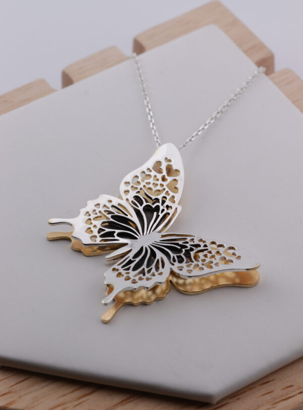 Silver & Gold Heart Butterfly Necklace