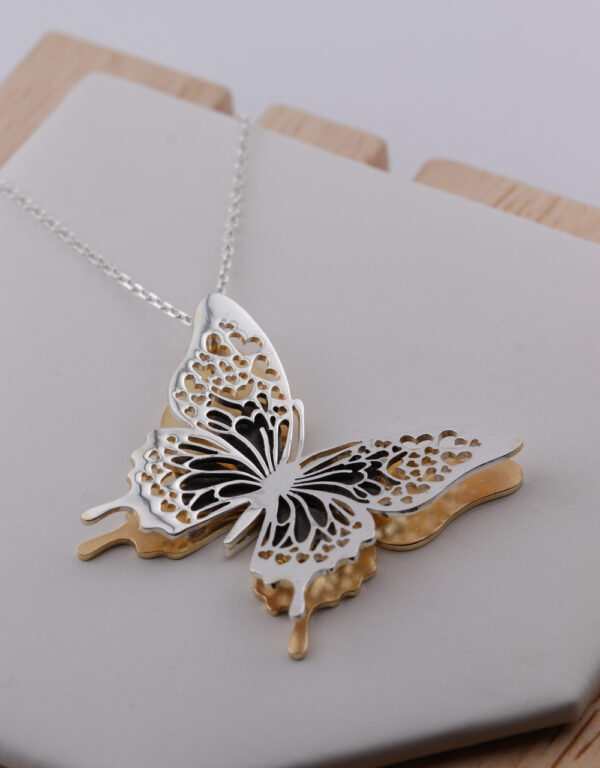 Silver & Gold Heart Butterfly Necklace