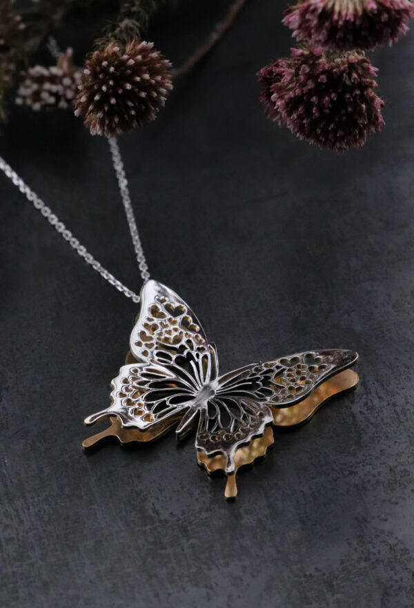 Silver & Gold Heart Butterfly Necklace