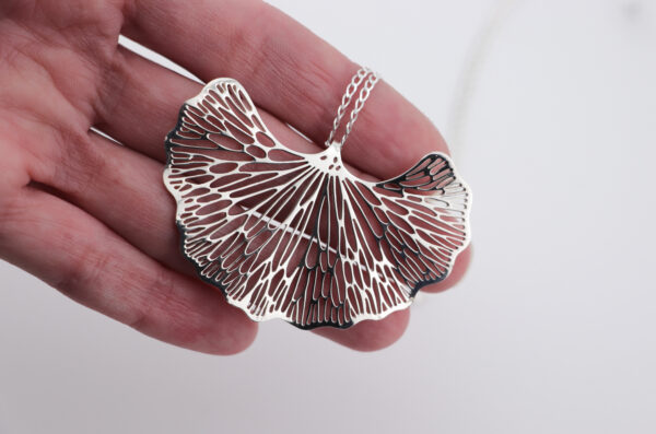 Sterling Silver Ginkgo Leaf Statement Pendant